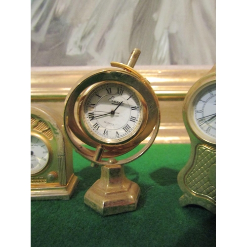 1284 - Three Ormolu Novelty Desk Clocks Finely Chased and Detailed Tallest Approximately 3 Inches