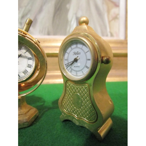 1284 - Three Ormolu Novelty Desk Clocks Finely Chased and Detailed Tallest Approximately 3 Inches