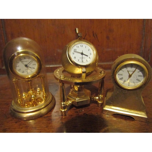 1285 - Three Ormolu Novelty Desk Clocks Finely Chased and Detailed Tallest Approximately 3 Inches