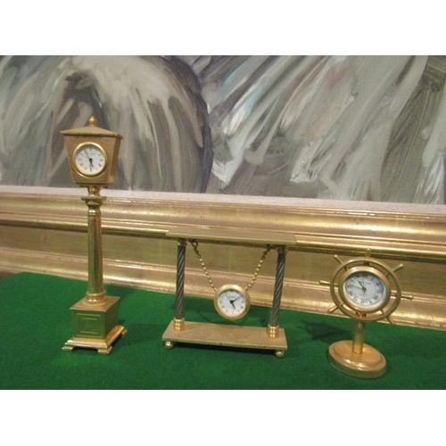 1287 - Three Ormolu Novelty Desk Clocks Finely Chased and Detailed Tallest Approximately 3 Inches