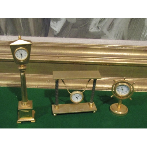 1287 - Three Ormolu Novelty Desk Clocks Finely Chased and Detailed Tallest Approximately 3 Inches