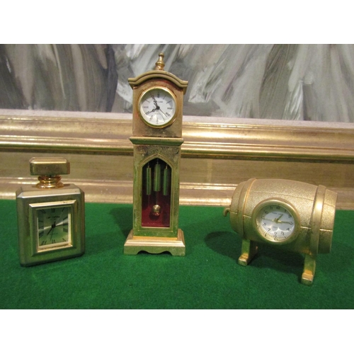 1290 - Three Ormolu Novelty Desk Clocks Finely Chased and Detailed Tallest Approximately 3 Inches