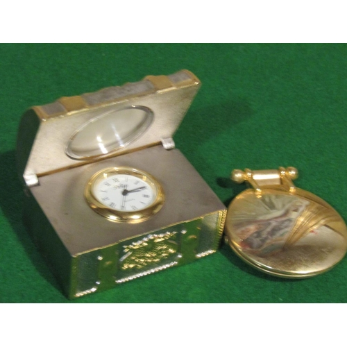 1291 - Two Ormolu Novelty Desk Clocks Finely Chased and Detailed Tallest Approximately 3 Inches