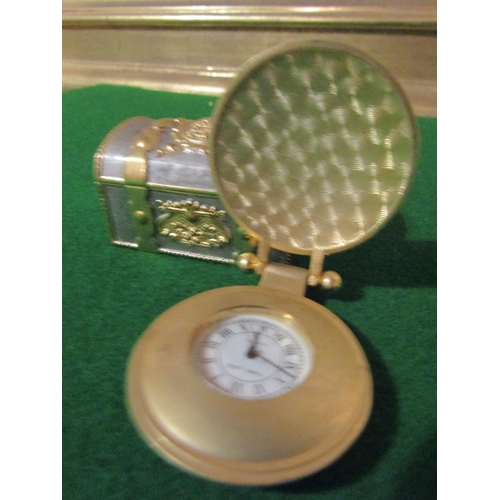 1291 - Two Ormolu Novelty Desk Clocks Finely Chased and Detailed Tallest Approximately 3 Inches