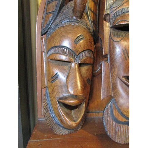 1296 - Pair of Vintage Carved Hardwood Tribal Masks Each Approximately 15 Inches High