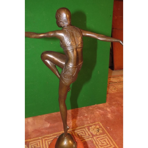 131 - Art Deco Sculpture Dancing Figure on Circular Form Rouge Marble Base Approximately 25 Inches High