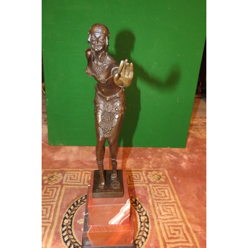 132 - Art Deco Sculpture Dancing Figure on Circular Form Rouge Marble Base Approximately 25 Inches High