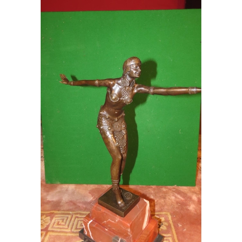 132 - Art Deco Sculpture Dancing Figure on Circular Form Rouge Marble Base Approximately 25 Inches High