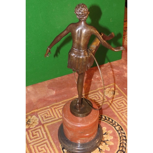 133 - Art Deco Sculpture Dancing Figure on Circular Form Rouge Marble Base Approximately 25 Inches High