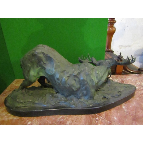 134 - Bronze Sculpture of Elk on Shaped Form Marble Base Approximately 14 Inches Wide