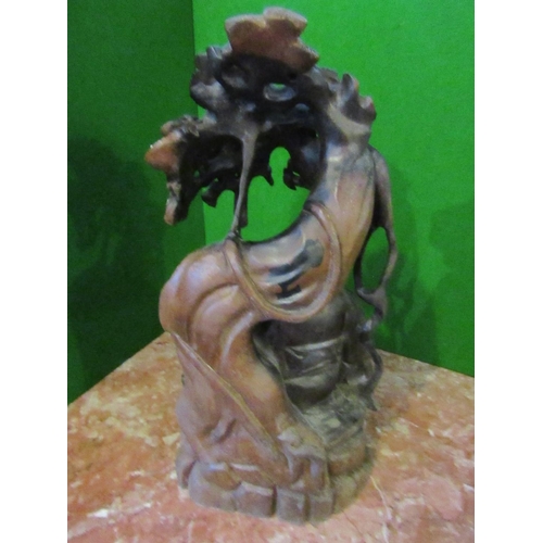 136 - Unusual Rosewood Carved Root Figure Wise Gentleman Resting Under Tree Approximately 12 Inches High