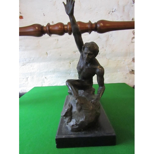 138 - Sculpture Shipwrecked Man Bronze Approximately 10 Inches High Resting on Rectangle Marble Base