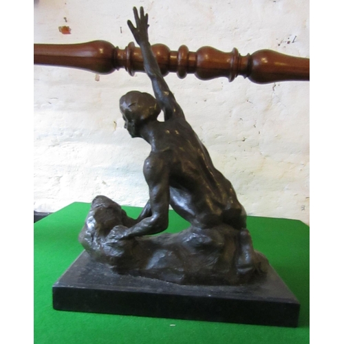 138 - Sculpture Shipwrecked Man Bronze Approximately 10 Inches High Resting on Rectangle Marble Base