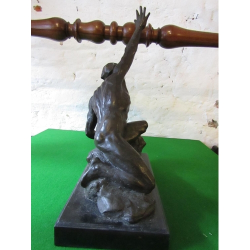 138 - Sculpture Shipwrecked Man Bronze Approximately 10 Inches High Resting on Rectangle Marble Base