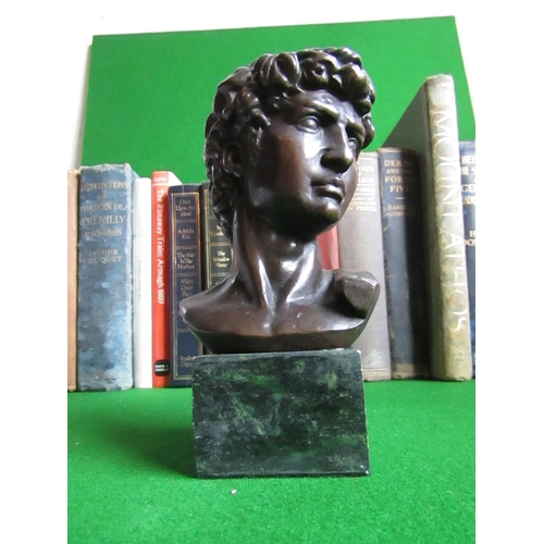 145 - Roman Head Bronze Sculpture on Green Marble Cube Base Approximately 5 Inches High