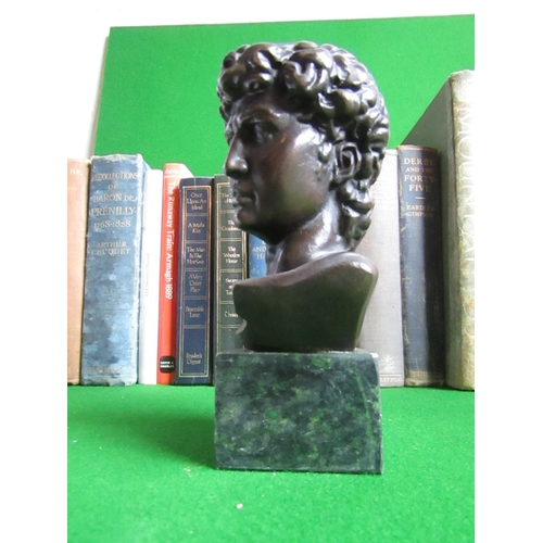 145 - Roman Head Bronze Sculpture on Green Marble Cube Base Approximately 5 Inches High