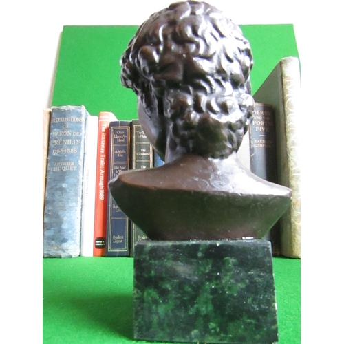 145 - Roman Head Bronze Sculpture on Green Marble Cube Base Approximately 5 Inches High