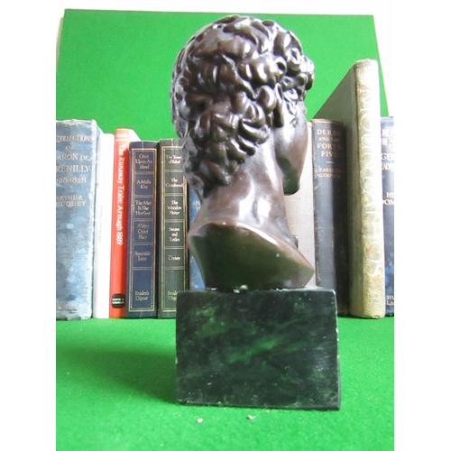 145 - Roman Head Bronze Sculpture on Green Marble Cube Base Approximately 5 Inches High