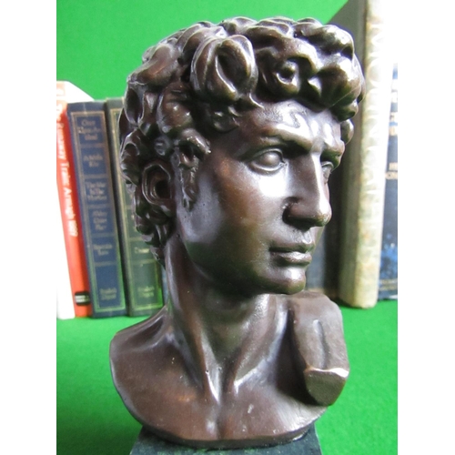 145 - Roman Head Bronze Sculpture on Green Marble Cube Base Approximately 5 Inches High