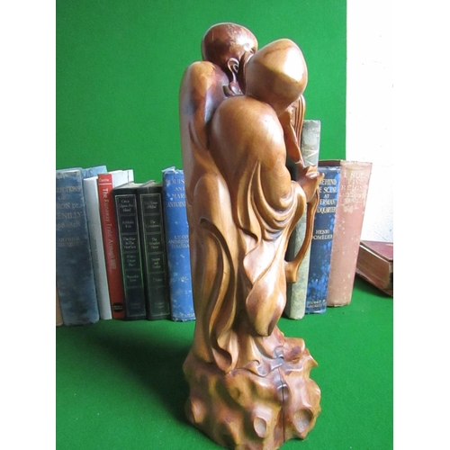 146 - Twin Chinese Figures Carved Wood Approximately 10 Inches High