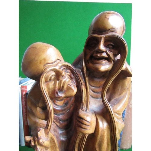 146 - Twin Chinese Figures Carved Wood Approximately 10 Inches High