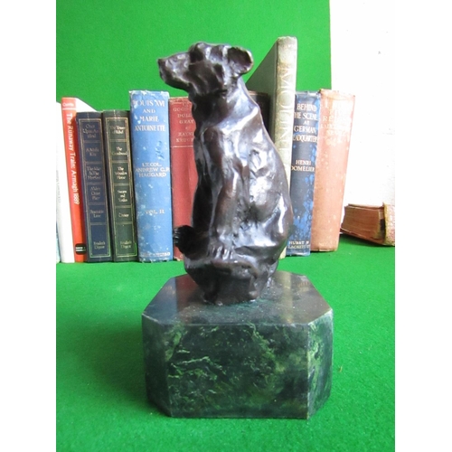 147 - Bronze Sculpture of Seated Bear on Canted Corner Cube Form Marble Base Approximately 7 Inches High