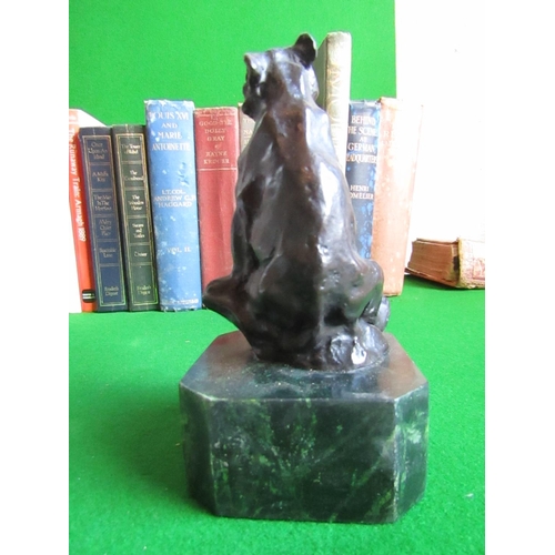 147 - Bronze Sculpture of Seated Bear on Canted Corner Cube Form Marble Base Approximately 7 Inches High