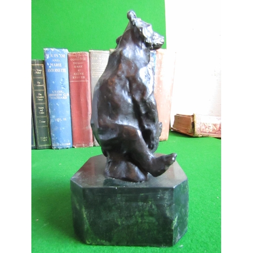 147 - Bronze Sculpture of Seated Bear on Canted Corner Cube Form Marble Base Approximately 7 Inches High