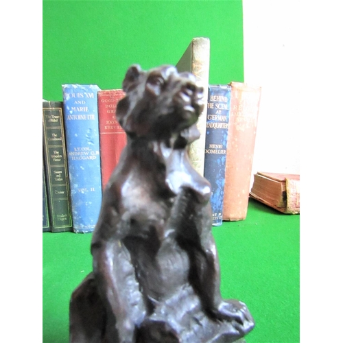 147 - Bronze Sculpture of Seated Bear on Canted Corner Cube Form Marble Base Approximately 7 Inches High