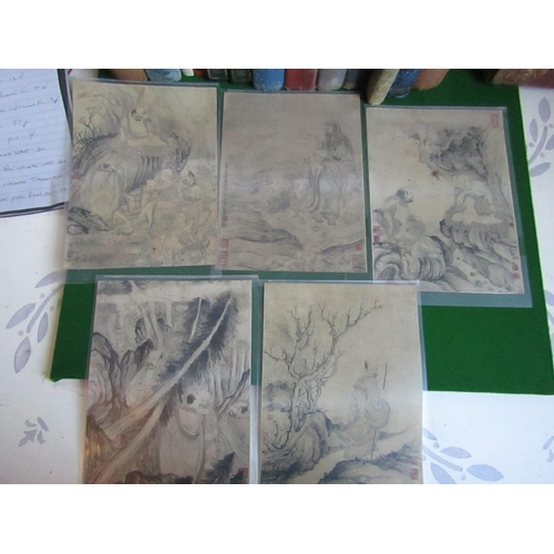 148 - Five Chinese Scroll Paintings Each Approximately 14 Inches High x 8 Inches Wide