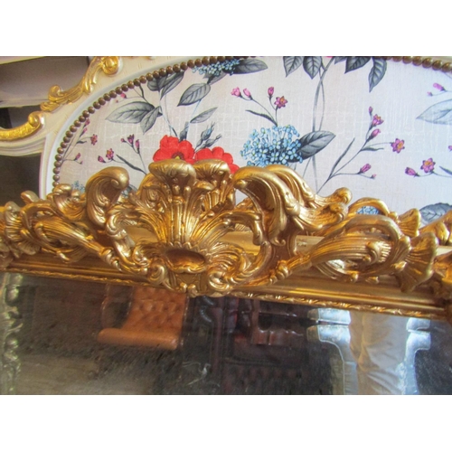 152 - Gilded Rectangular Form Wall Mirror or Over Mantle with Upper Cartouche Decoration 4ft 8 Inches Wide... 