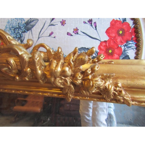 152 - Gilded Rectangular Form Wall Mirror or Over Mantle with Upper Cartouche Decoration 4ft 8 Inches Wide... 