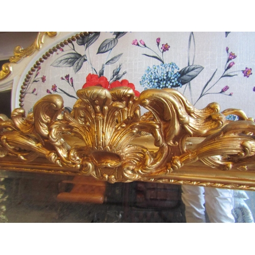 152 - Gilded Rectangular Form Wall Mirror or Over Mantle with Upper Cartouche Decoration 4ft 8 Inches Wide... 