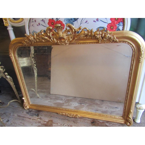 153 - Gilded Rectangular Form Wall Mirror or Over Mantle with Upper Cartouche Decoration 4ft 8 Inches Wide... 