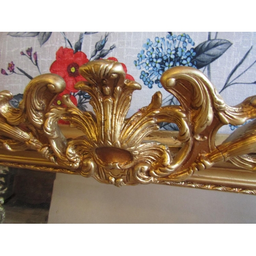 153 - Gilded Rectangular Form Wall Mirror or Over Mantle with Upper Cartouche Decoration 4ft 8 Inches Wide... 