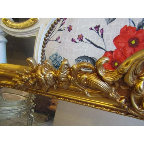 153 - Gilded Rectangular Form Wall Mirror or Over Mantle with Upper Cartouche Decoration 4ft 8 Inches Wide... 