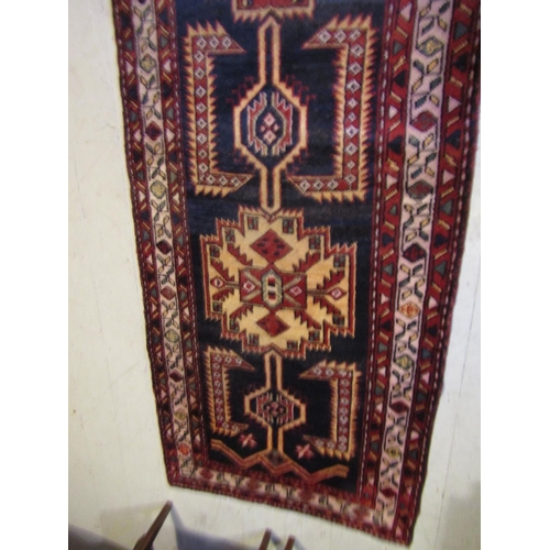 157 - Persian Pure Wool Runner Burgundy and Navy Ground Patterned Borders with Three Central Medallions Ap... 