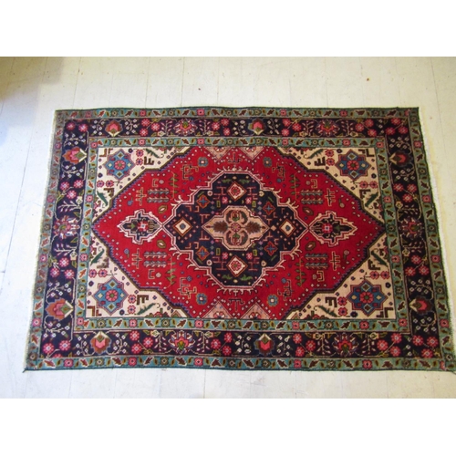 160 - Persian Pure Wool Rug Pale Ochre and Burgundy Ground with Central Medallion Motif Approximately 5ft ... 