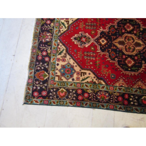 160 - Persian Pure Wool Rug Pale Ochre and Burgundy Ground with Central Medallion Motif Approximately 5ft ... 