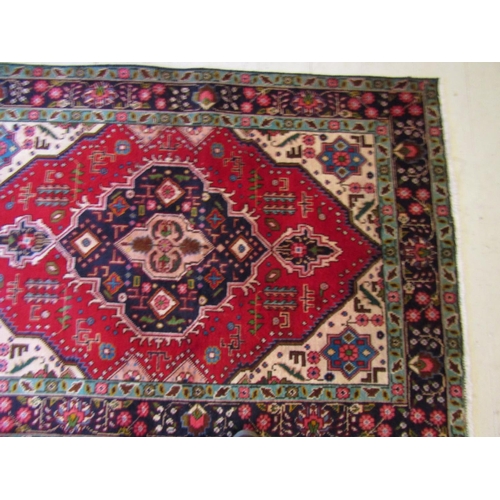 160 - Persian Pure Wool Rug Pale Ochre and Burgundy Ground with Central Medallion Motif Approximately 5ft ... 