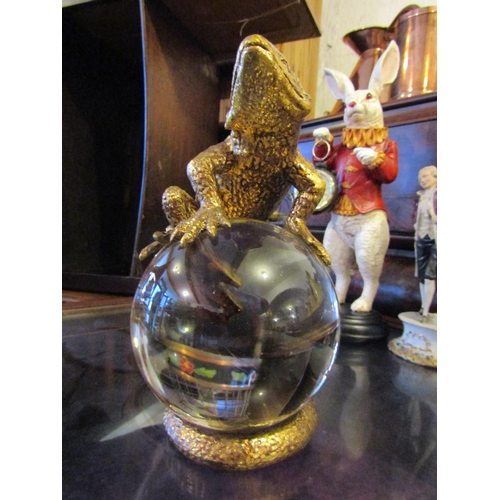 166 - Crystal Globe with Gilt Decorated Lizard Rest Approximately 7 Inches High Attractively Detailed