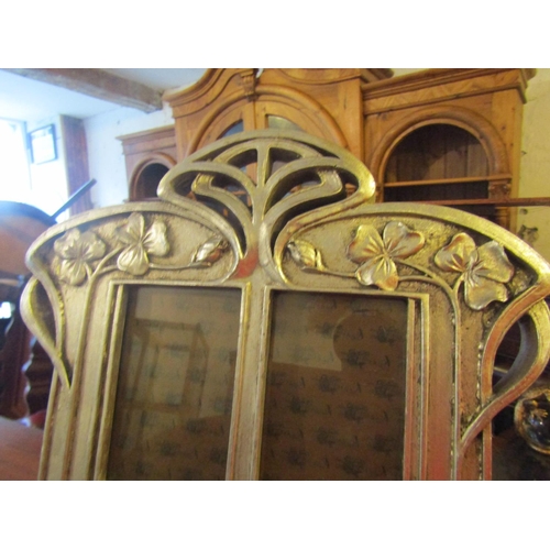 167 - Silver Gilt Decorated Art Nouveau Motif Four Part Photograph Frame Approximately 12 Inches High x 8 ... 