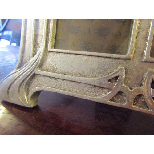 167 - Silver Gilt Decorated Art Nouveau Motif Four Part Photograph Frame Approximately 12 Inches High x 8 ... 