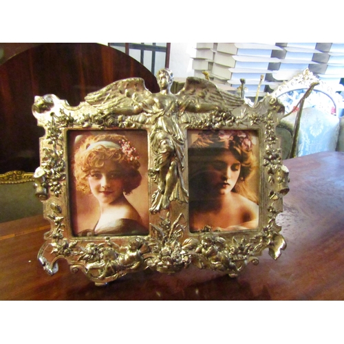 168 - Twin Photograph Frame Silver Gilt Decorated Approximately 12 Inches Wide x 9 Inches High