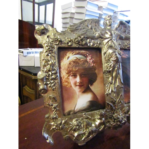 168 - Twin Photograph Frame Silver Gilt Decorated Approximately 12 Inches Wide x 9 Inches High