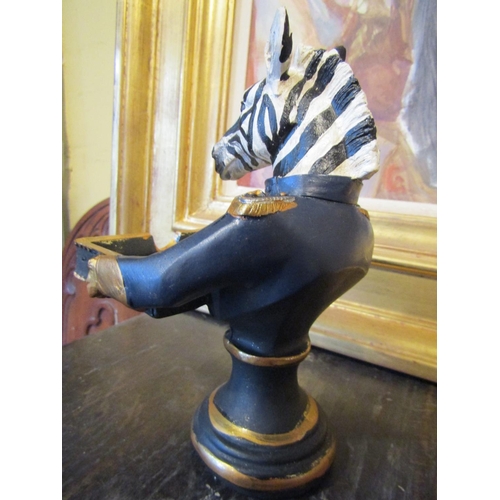 173 - Zebra Motif Polychrome Decorated Business Card Desktop Holder Approximately 4 Inches High Novelty Fo... 