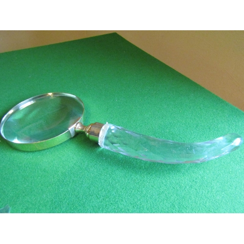 174 - Irish Cut Crystal Handled Brassbound Magnifying Glass Approximately 9 Inches Wide