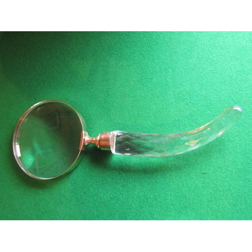 174 - Irish Cut Crystal Handled Brassbound Magnifying Glass Approximately 9 Inches Wide