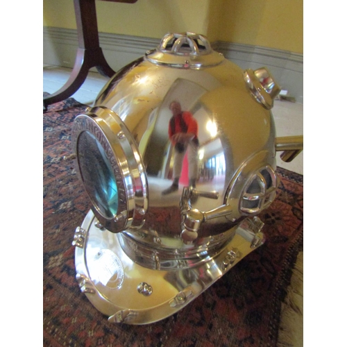 175 - Silver Plated Anchor Engineering Divers Helmet Approximately 16 Inches High