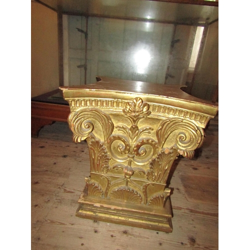 176 - Antique Carved Giltwood Corinthian Column Top Previously Used as End Table Finely Carved and Detaile... 